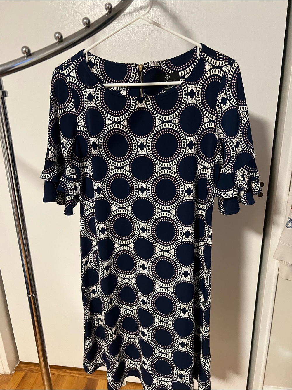 Ronni Nicole Navy and White Circle Print Midi Dress